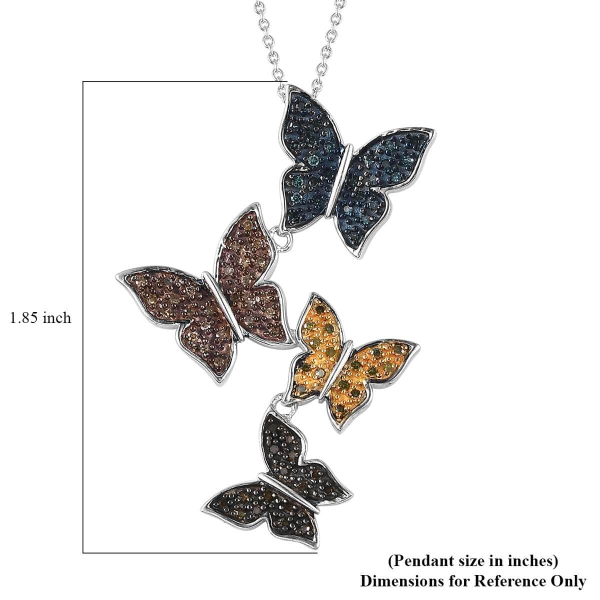GP Trionfo Nature's Collection Multi Color Diamond Butterfly Pendant Necklace 18-20 Inches in Platinum Over Sterling Silver 0.50 ctw image number 6