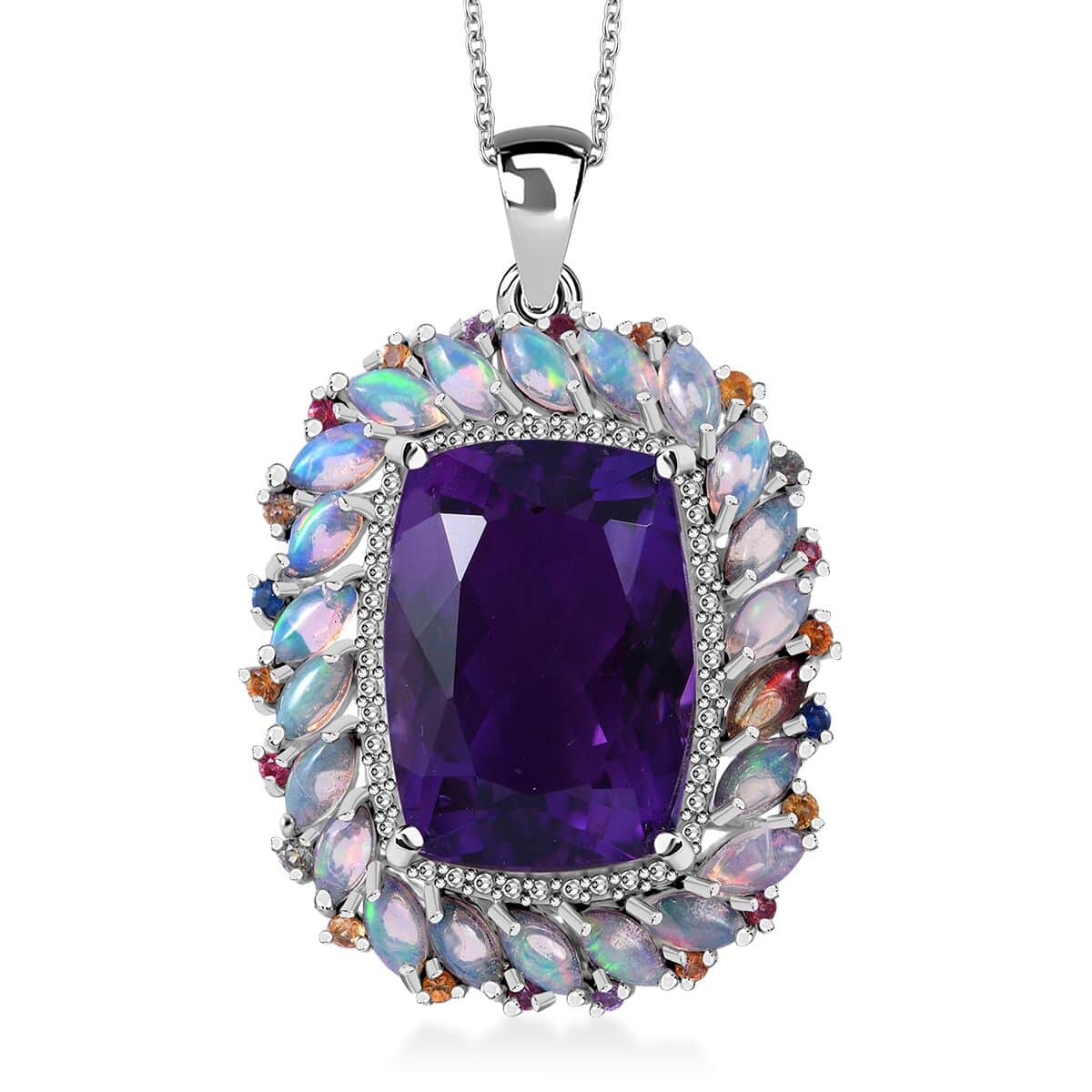 AAA African Amethyst and Multi Gemstone Cocktail Pendant Necklace 18 Inches in Platinum Over Sterling Silver 16.25 ctw image number 0
