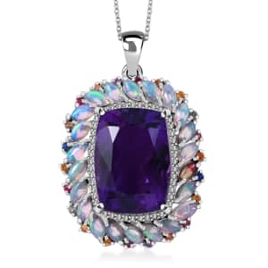 AAA African Amethyst and Multi Gemstone Cocktail Pendant Necklace 18 Inches in Platinum Over Sterling Silver 16.25 ctw