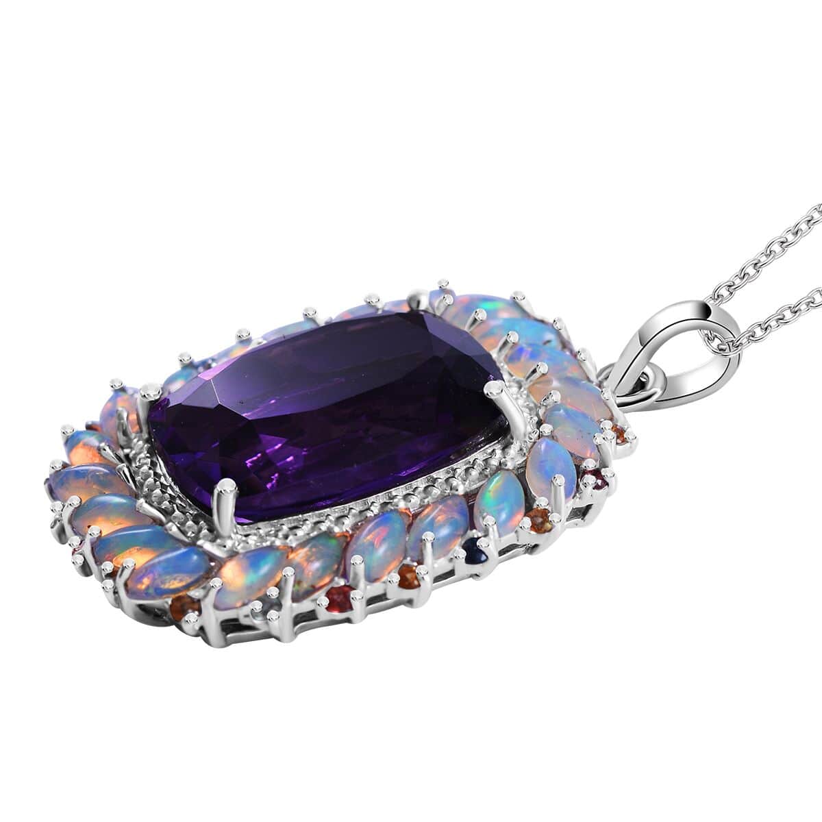 AAA African Amethyst and Multi Gemstone Cocktail Pendant Necklace 18 Inches in Platinum Over Sterling Silver 16.25 ctw image number 2