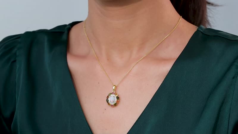 Ethiopian Welo Opal and Multi Gemstone Cocktail Pendant Necklace 20 Inches in Vermeil Yellow Gold Over Sterling Silver 2.65 ctw