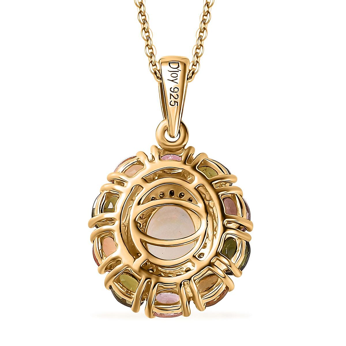 Ethiopian Welo Opal and Multi Gemstone Cocktail Pendant Necklace 20 Inches in Vermeil Yellow Gold Over Sterling Silver 2.65 ctw