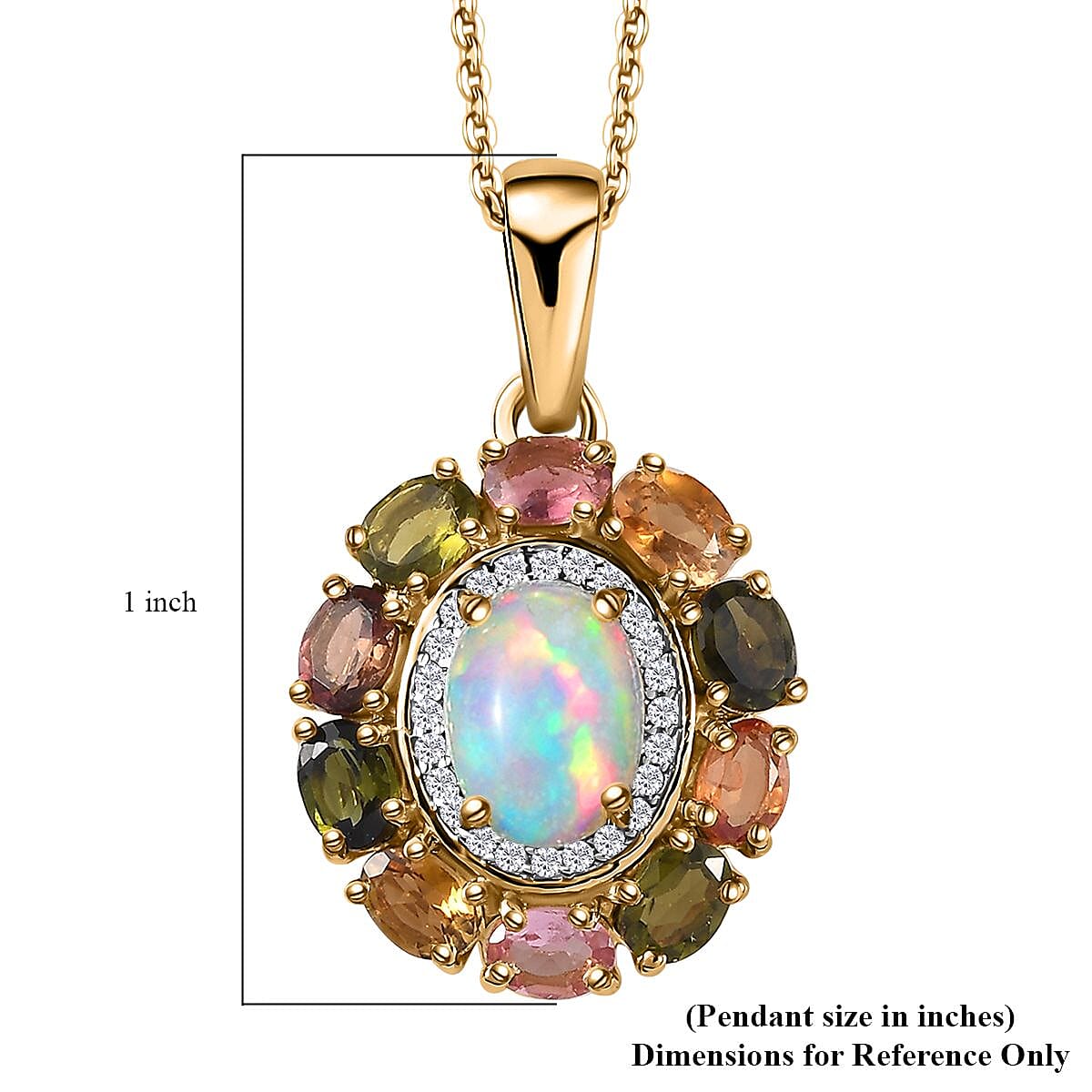 Ethiopian Welo Opal and Multi Gemstone Cocktail Pendant Necklace 20 Inches in Vermeil Yellow Gold Over Sterling Silver 2.65 ctw