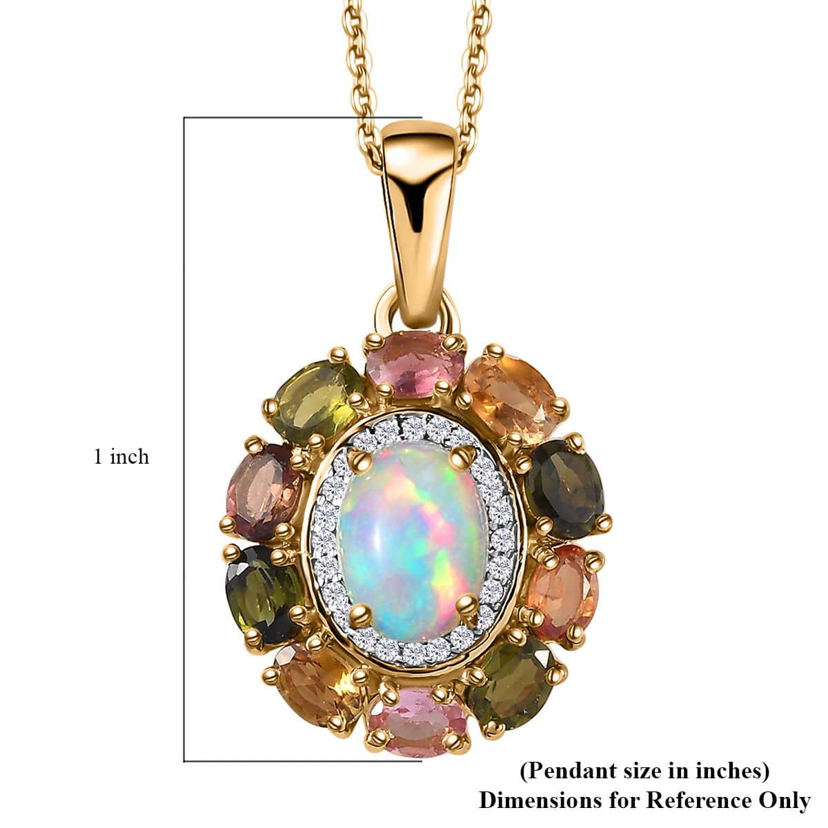 Ethiopian Welo Opal and Multi Gemstone Cocktail Pendant Necklace 20 Inches in Vermeil Yellow Gold Over Sterling Silver 2.65 ctw image number 7