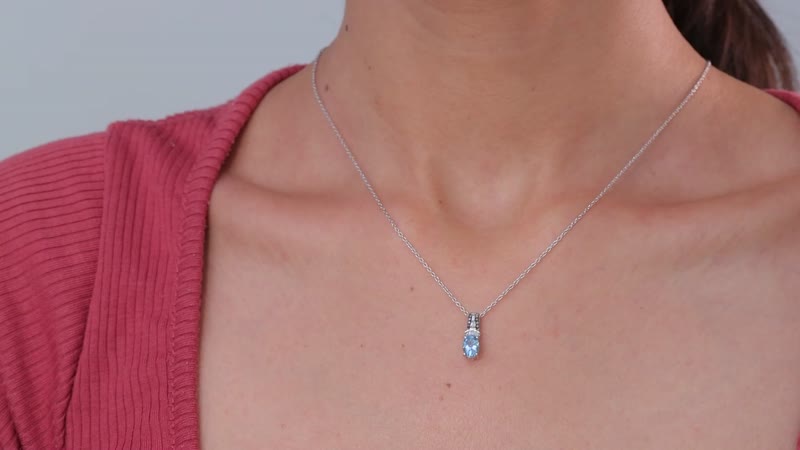 Santa Maria Aquamarine, Natural Champagne and White Diamond Pendant Necklace 20 Inches in Platinum Over Sterling Silver 0.80 ctw