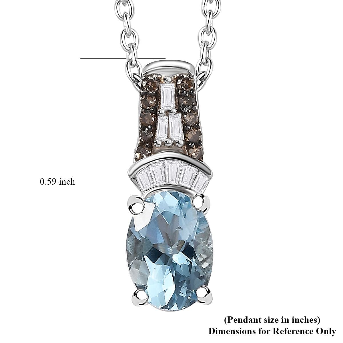 Santa Maria Aquamarine, Natural Champagne and White Diamond Pendant Necklace 20 Inches in Platinum Over Sterling Silver 0.80 ctw image number 6