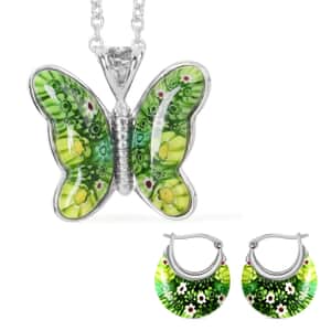 Green Murano Style Earrings and Pendant Necklace