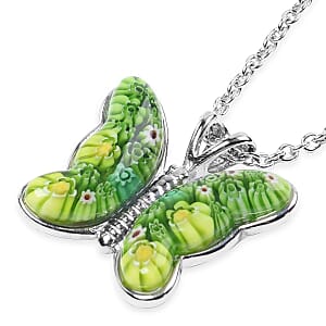 Green Murano Style Earrings and Pendant Necklace