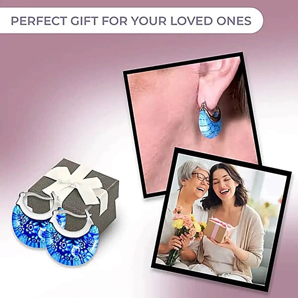 Blue Color Glow Murano Style Bracelet and Earrings Set