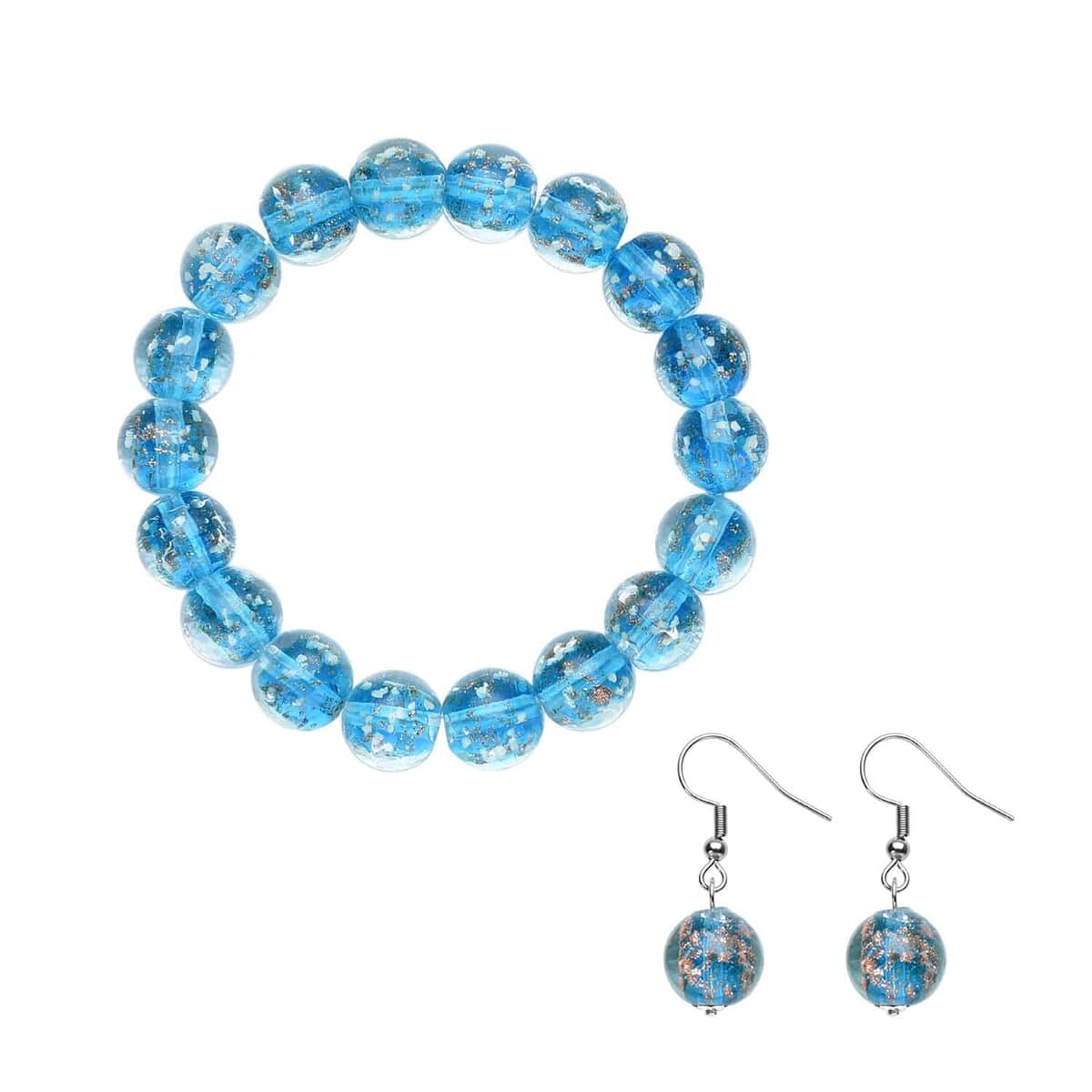Blue Color Glow Murano Style Bracelet and Earrings Set image number 5