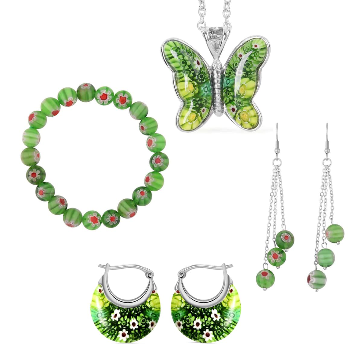 Green Murano Style Earrings, Bracelet and Pendant Necklace  image number 0