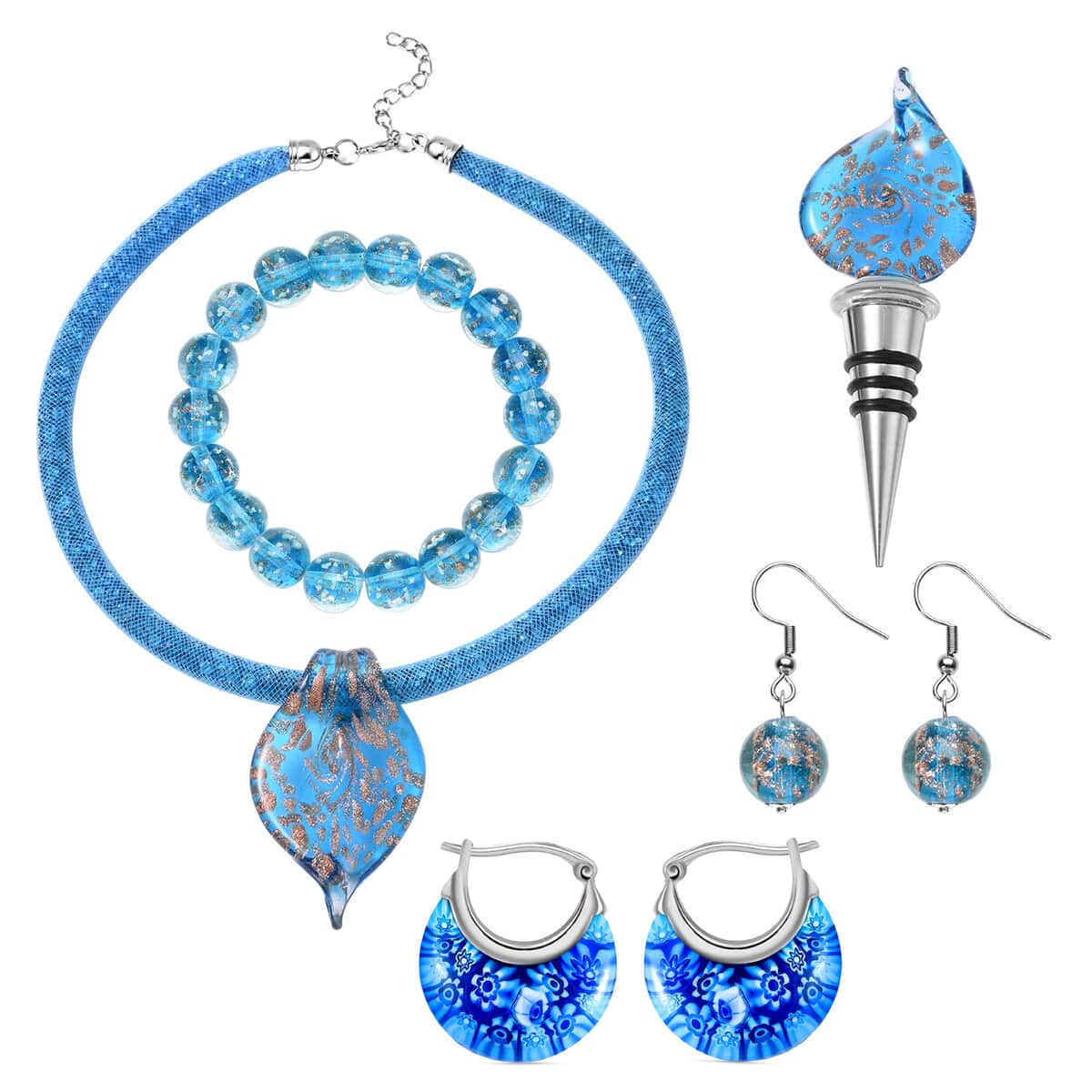 Blue Color Murano Style Jewelry Set image number 0