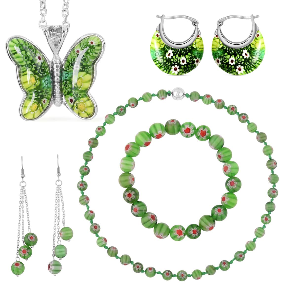 Green Color Murano Style Jewelry Set image number 0