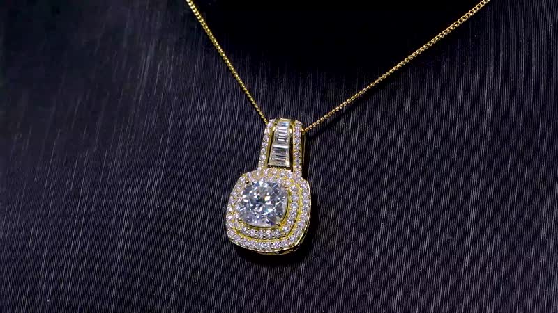 Moissanite Double Halo Pendant Necklace 20 Inches in Vermeil Yellow Gold Over Sterling Silver 3.20 ctw