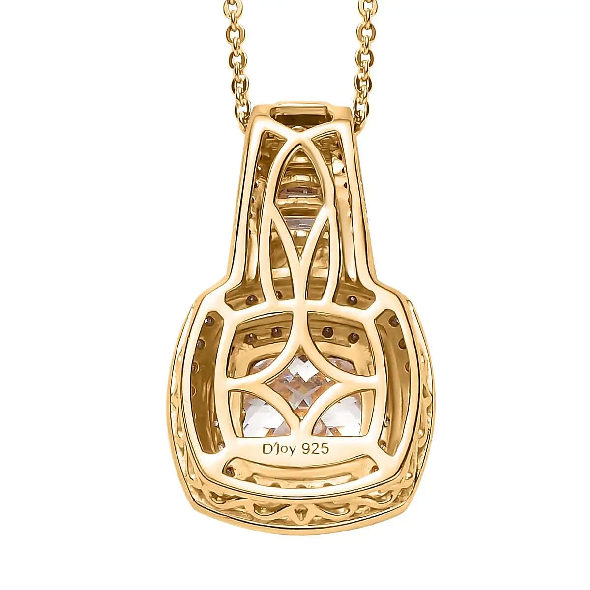 Moissanite Double Halo Pendant Necklace 20 Inches in Vermeil Yellow Gold Over Sterling Silver 3.20 ctw