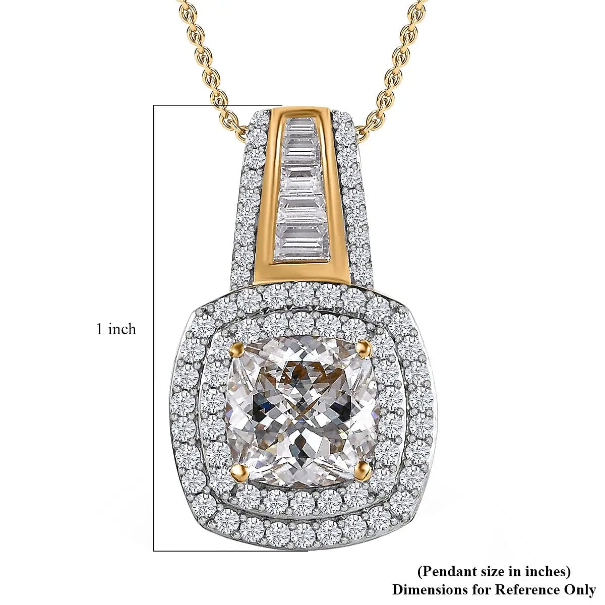 Moissanite Double Halo Pendant Necklace 20 Inches in Vermeil Yellow Gold Over Sterling Silver 3.20 ctw