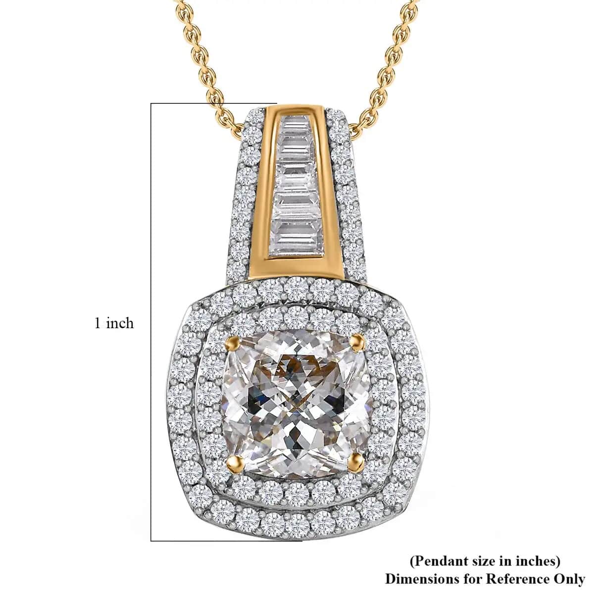 Moissanite Double Halo Pendant Necklace 20 Inches in Vermeil Yellow Gold Over Sterling Silver 3.20 ctw image number 5