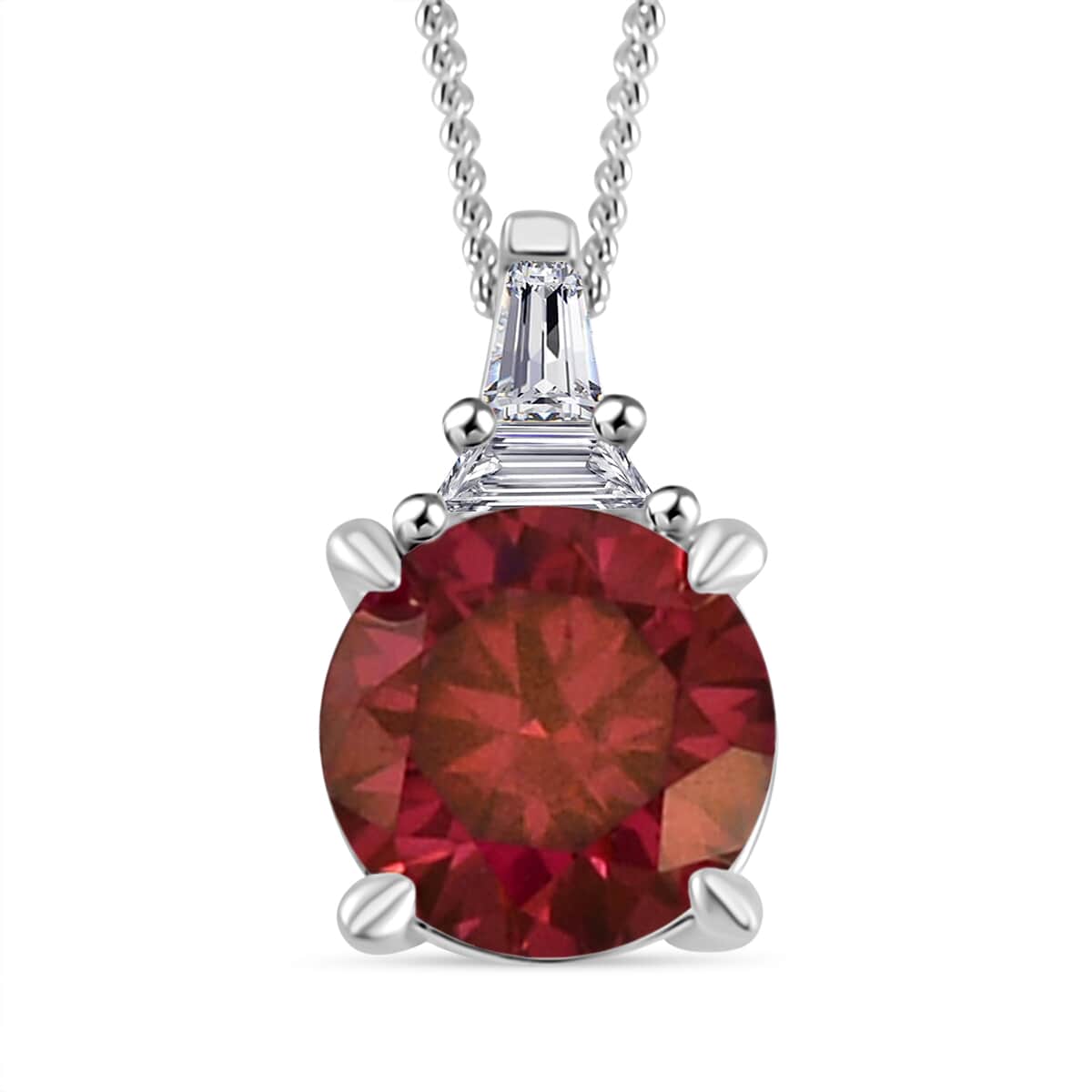 Luxury Red Moissanite and White Moissanite Pendant Necklace 18 Inches in Platinum Over Sterling Silver 1.90 ctw image number 0