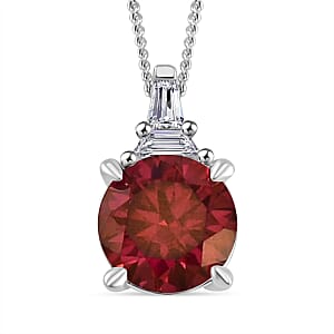 Luxury Red Moissanite and White Moissanite Statement Pendant Necklace 18 Inches in Platinum Over Sterling Silver 1.90 ctw
