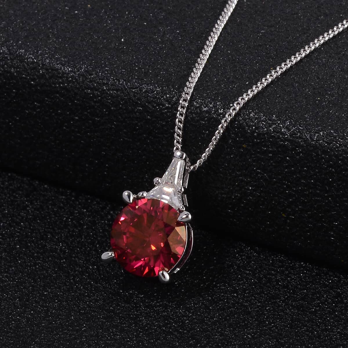 Luxury Red Moissanite and White Moissanite Pendant Necklace 18 Inches in Platinum Over Sterling Silver 1.90 ctw image number 1