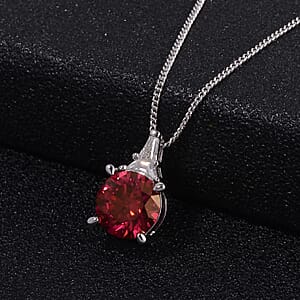 Luxury Red Moissanite and White Moissanite Statement Pendant Necklace 18 Inches in Platinum Over Sterling Silver 1.90 ctw