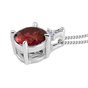 Luxury Red Moissanite and White Moissanite Statement Pendant Necklace 18 Inches in Platinum Over Sterling Silver 1.90 ctw