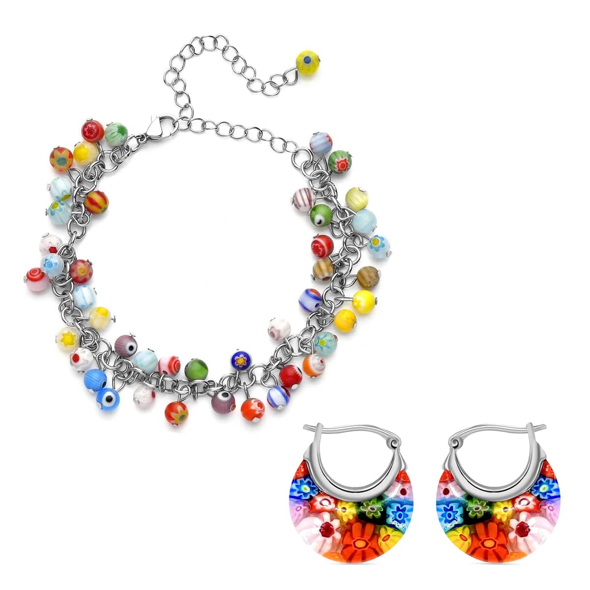 Multi Color Murano Style Anklet and Earrings image number 0
