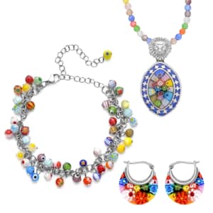 Multi Color Murano Style Anklet, Earrings and Pendant  Necklace