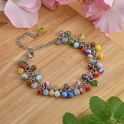 Multi Color Murano Style Anklet, Earrings and Pendant  Necklace