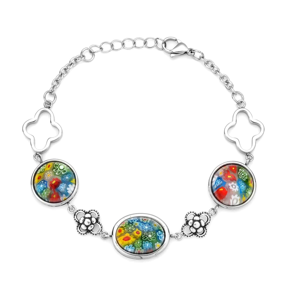 Multi Color Murano Style Beaded Charm Anklet (9-11In), Bracelet (7.50-8.50In), Earrings, Pendant with Beaded Necklace 20In and Necklace 20-22In in Stainless Steel image number 3