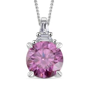 Pink Moissanite and White Moissanite Statement Pendant Necklace 18 Inches in Platinum Over Sterling Silver 1.90 ctw