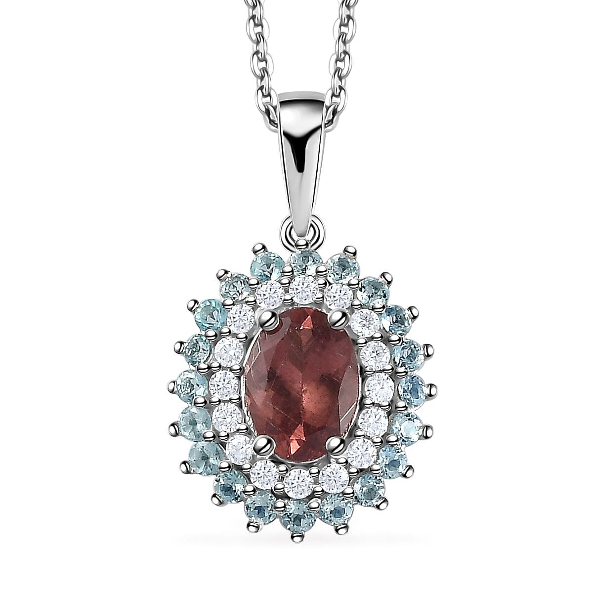 Blush Apatite and Multi Gemstone Floral Pendant Necklace 20 Inches in Platinum Over Sterling Silver 2.10 ctw image number 0