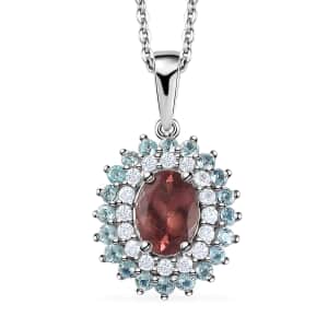 Blush Apatite and Multi Gemstone Floral Pendant Necklace 20 Inches in Platinum Over Sterling Silver 2.10 ctw