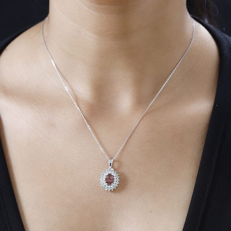 Blush Apatite and Multi Gemstone Floral Pendant Necklace 20 Inches in Platinum Over Sterling Silver 2.10 ctw