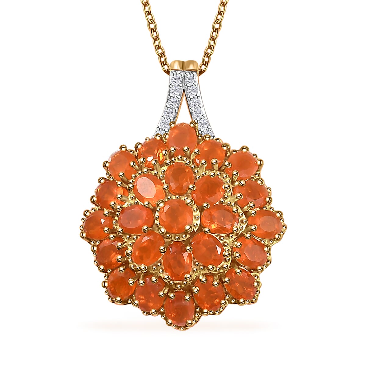 Crimson Fire Opal and White Zircon Pendant Necklace 20 Inches in Vermeil YG and Platinum Over Sterling Silver 2.90 ctw image number 0