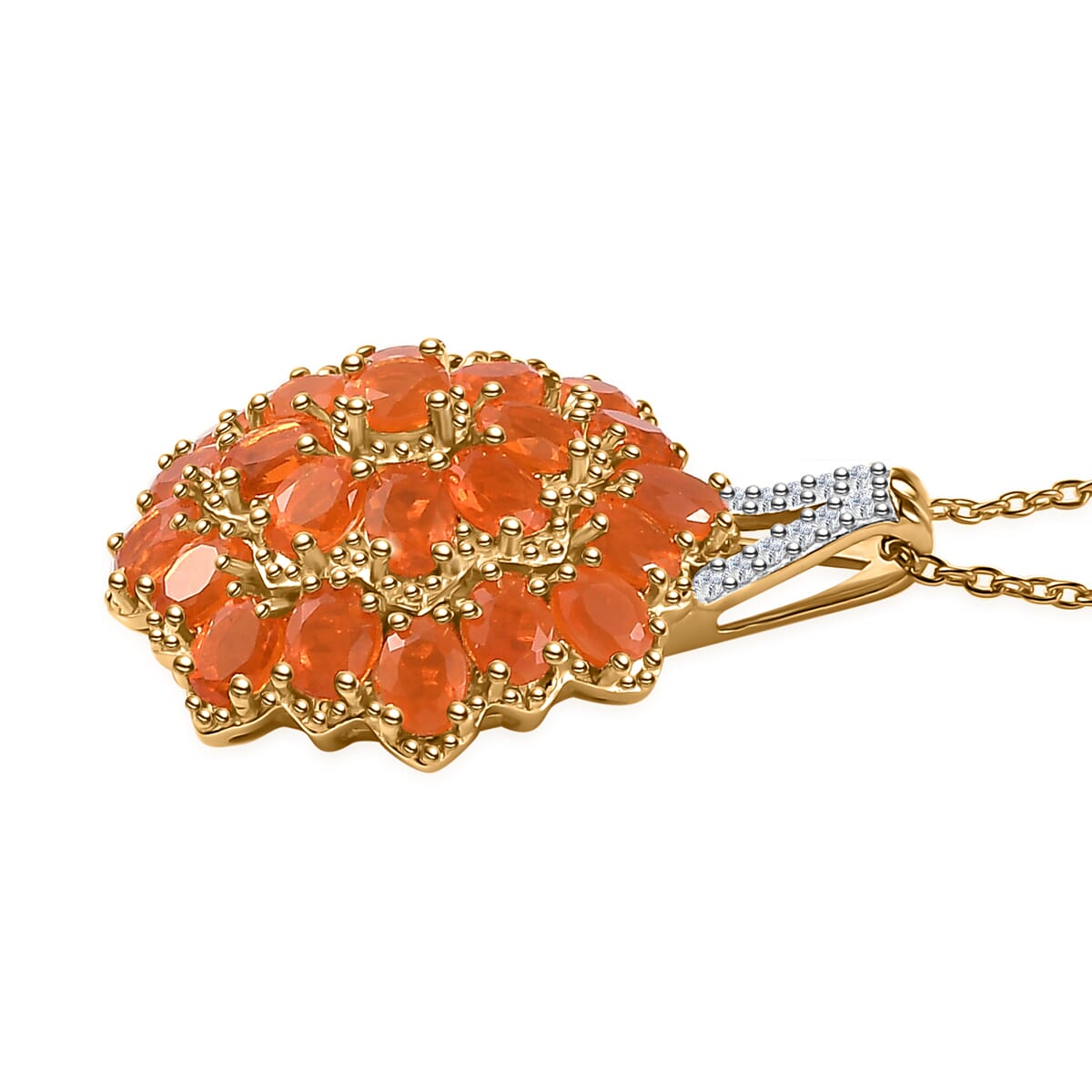 Crimson Fire Opal and White Zircon Pendant Necklace 20 Inches in Vermeil YG and Platinum Over Sterling Silver 2.90 ctw image number 3