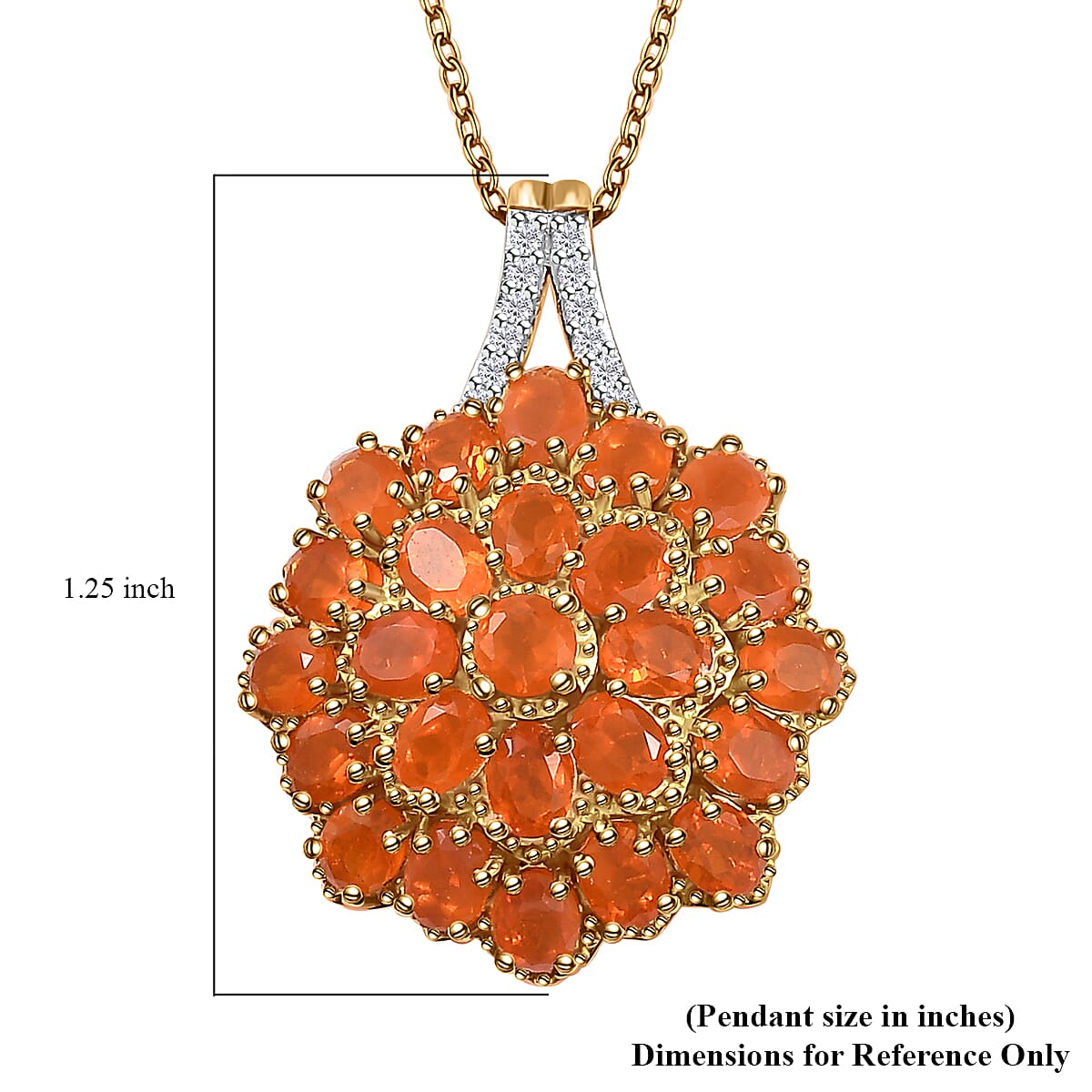 Crimson Fire Opal and White Zircon Floral Pendant Necklace 20 Inches in Vermeil YG Over Sterling Silver 2.90 ctw