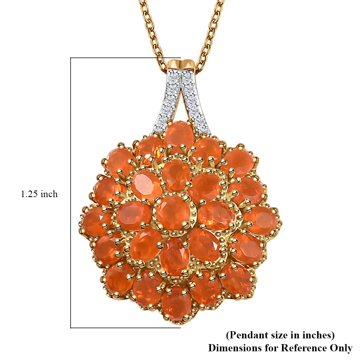 Crimson Fire Opal and White Zircon Pendant Necklace 20 Inches in Vermeil YG and Platinum Over Sterling Silver 2.90 ctw image number 6
