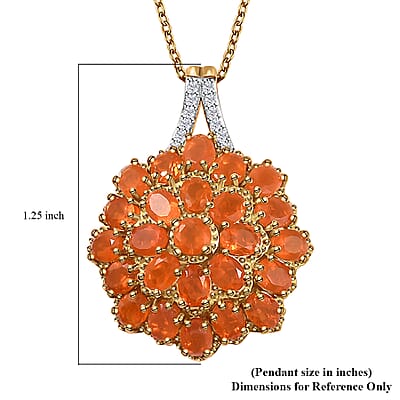 Crimson Fire Opal and White Zircon Floral Pendant Necklace 20 Inches in Vermeil YG Over Sterling Silver 2.90 ctw