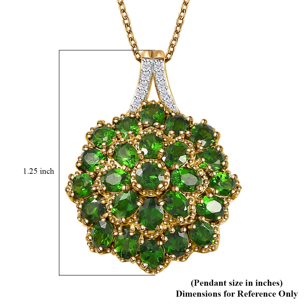Chrome Diopside and White Zircon Floral Pendant Necklace 20 Inches in Vermeil Yellow Gold Over Sterling Silver 4.10 ctw image number 6