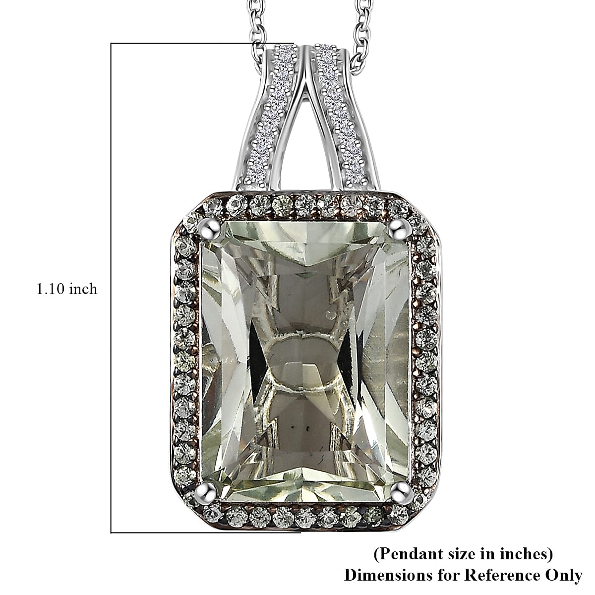 Radiant Cut Premium Montezuma Prasiolite and Multi Gemstone Halo Pendant Necklace 20 Inches in Platinum Over Sterling Silver 11.20 ctw