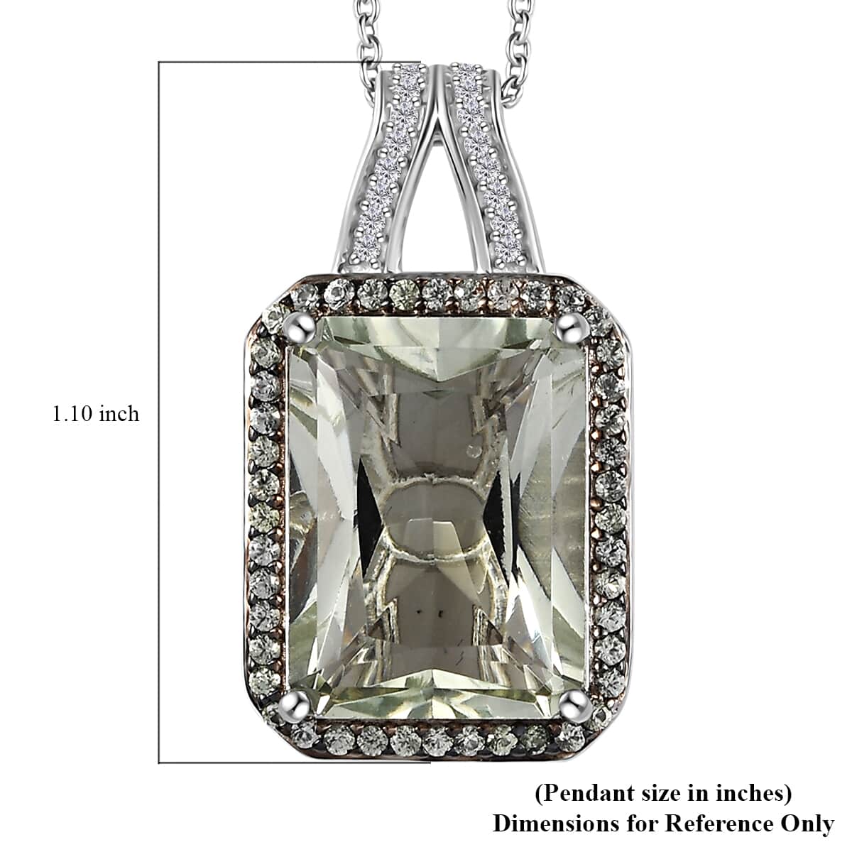 Radiant Cut Premium Montezuma Prasiolite and Multi Gemstone Halo Pendant Necklace 20 Inches in Platinum Over Sterling Silver 11.20 ctw image number 5
