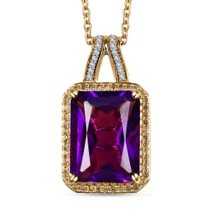 Radiant Cut Premium African Amethyst and Multi Gemstone Halo Pendant Necklace 20 Inches in Vermeil Yellow Gold Over Sterling Silver 11.20 ctw