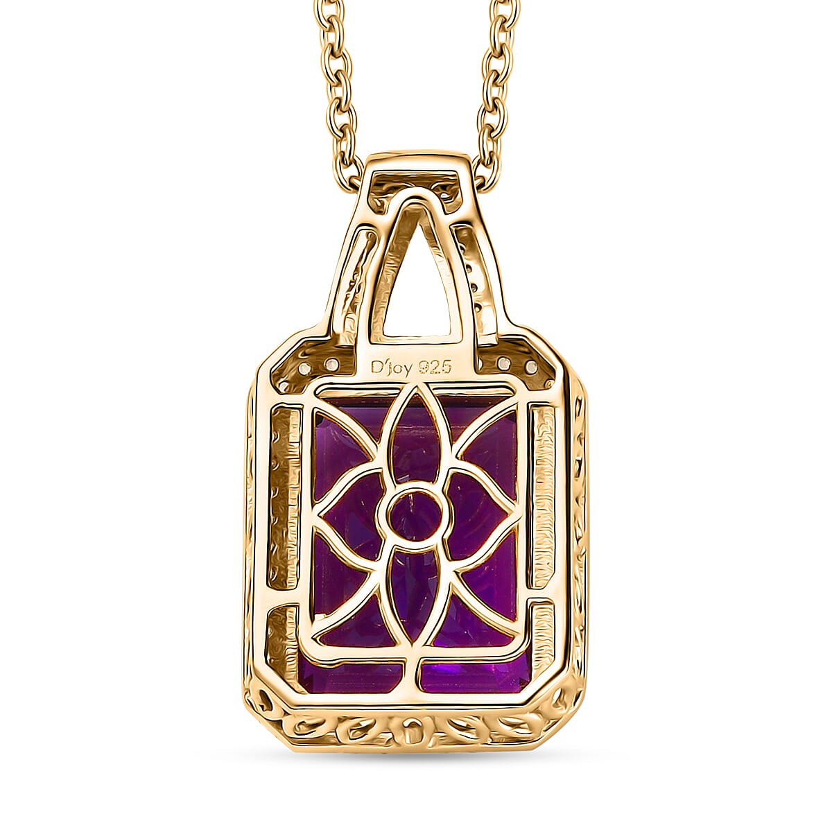 Radiant Cut Premium African Amethyst and Multi Gemstone Halo Pendant Necklace 20 Inches in Vermeil Yellow Gold Over Sterling Silver 11.20 ctw
