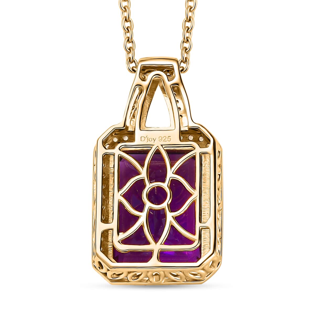 Radiant Cut Premium African Amethyst and Multi Gemstone Halo Pendant Necklace 20 Inches in Vermeil Yellow Gold Over Sterling Silver 11.20 ctw image number 4