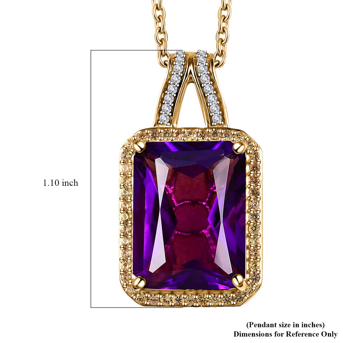 Radiant Cut Premium African Amethyst and Multi Gemstone Halo Pendant Necklace 20 Inches in Vermeil Yellow Gold Over Sterling Silver 11.20 ctw image number 6