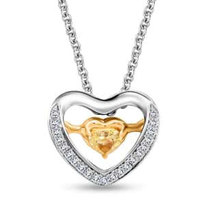 Modani 18K White Gold Natural Yellow Dancing Diamond, White Diamond Heart Pendant Necklace 18 Inches 2.60 Grams 0.15 ctw