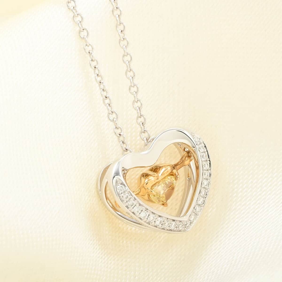 Modani 18K White Gold Natural Yellow Dancing Diamond, White Diamond Heart Pendant Necklace 18 Inches 2.60 Grams 0.15 ctw image number 1