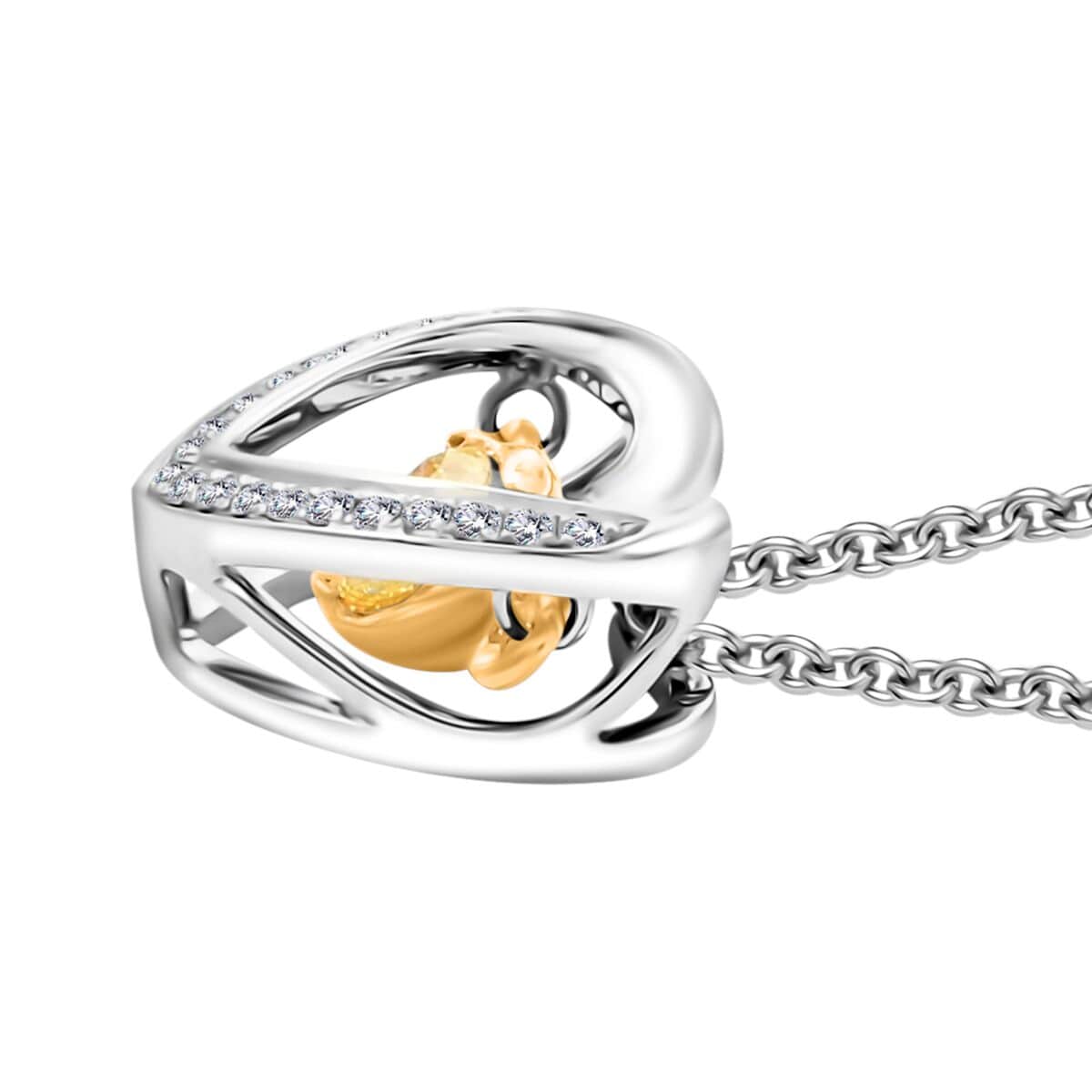 Modani 18K White Gold Natural Yellow Dancing Diamond, White Diamond Heart Pendant Necklace 18 Inches 2.60 Grams 0.15 ctw image number 3