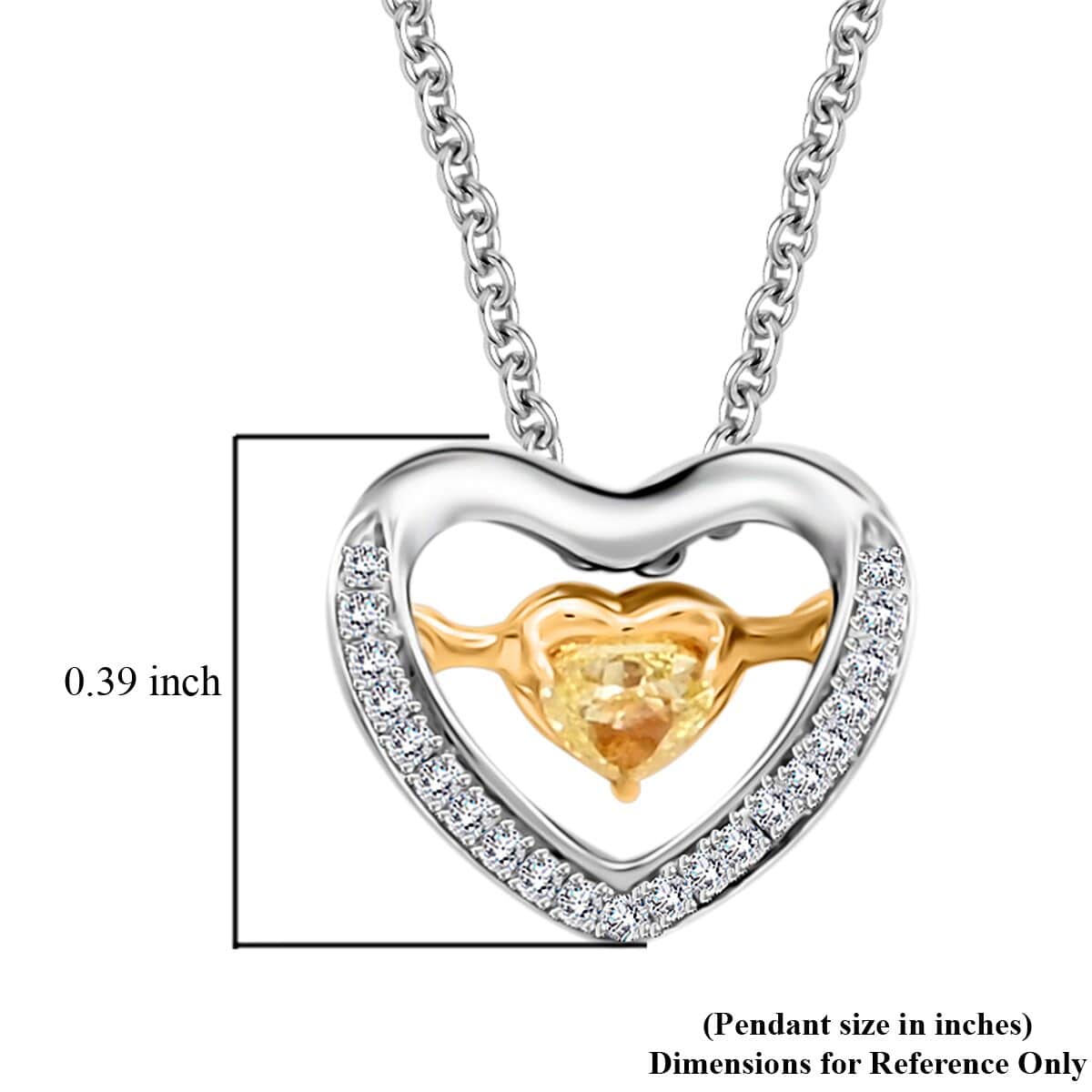 Modani 18K White Gold Natural Yellow Dancing Diamond, White Diamond Heart Pendant Necklace 18 Inches 2.60 Grams 0.15 ctw image number 5